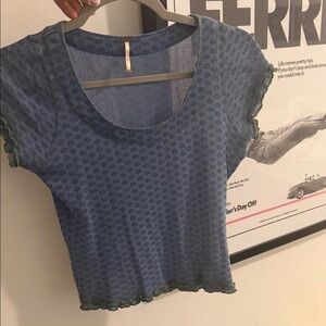 Free People Blue and Green Short Sleeve Top